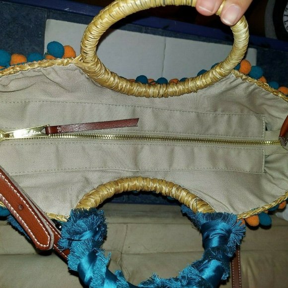 Sam Edelman Inessa Straw Bag Tote W/pompoms - Picture 6 of 7